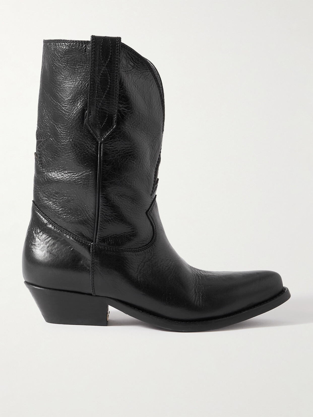 Golden Goose Low Wish Star Textured-leather Cowboy Boots In Black