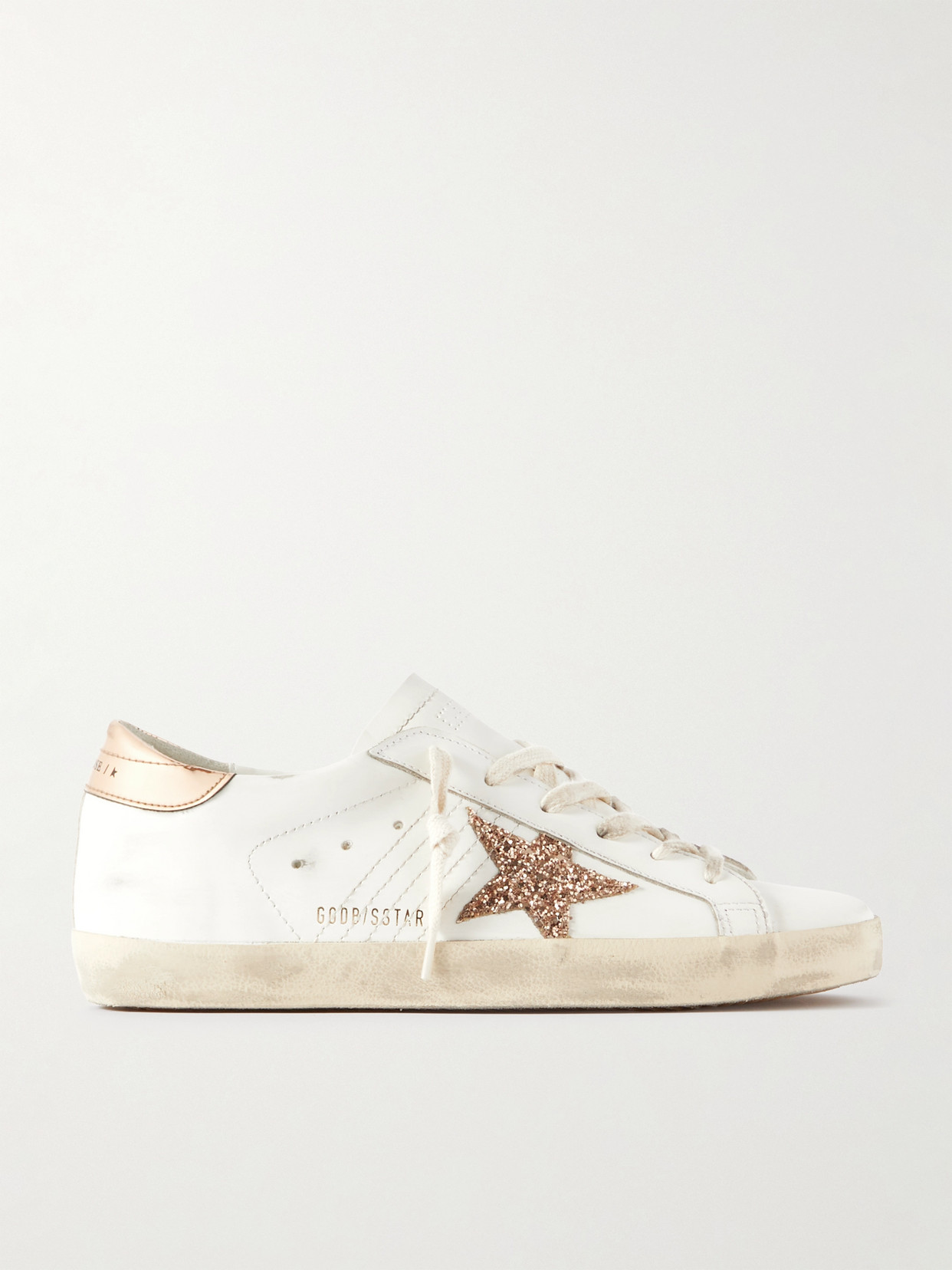 Golden Goose Super-star Distressed Glittered Leather Sneakers In White