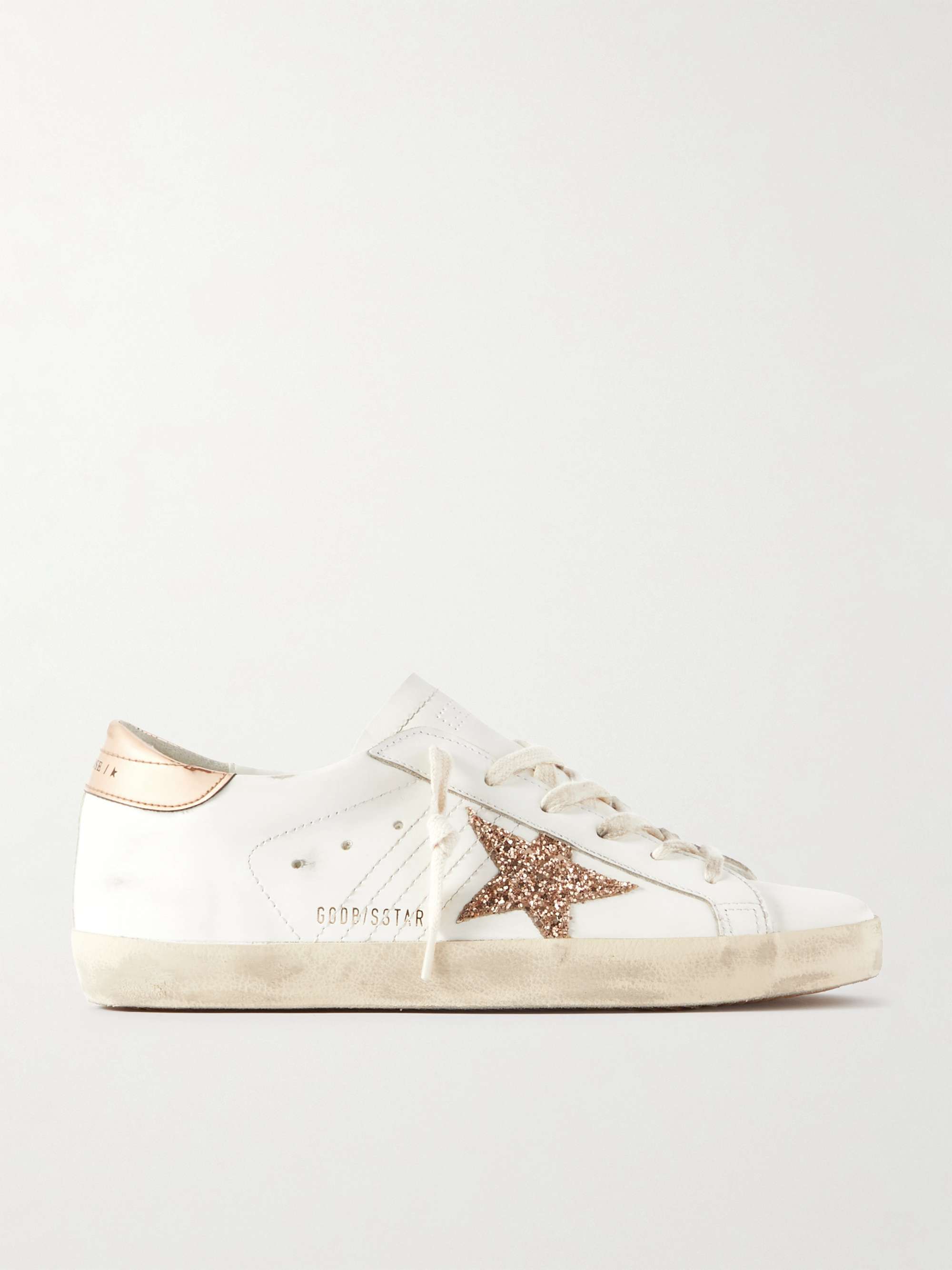 GOLDEN GOOSE Super-Star distressed glittered leather sneakers | NET-A ...