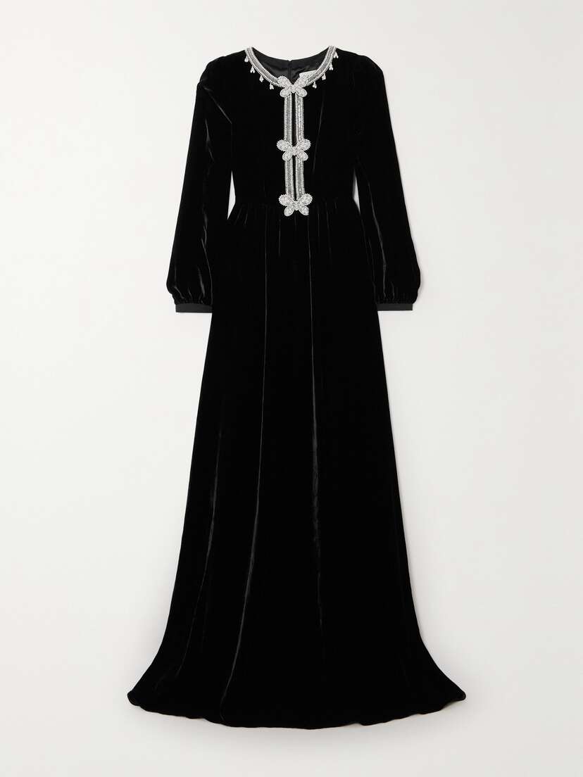 Saloni Camille Embellished Velvet Gown - UK 16