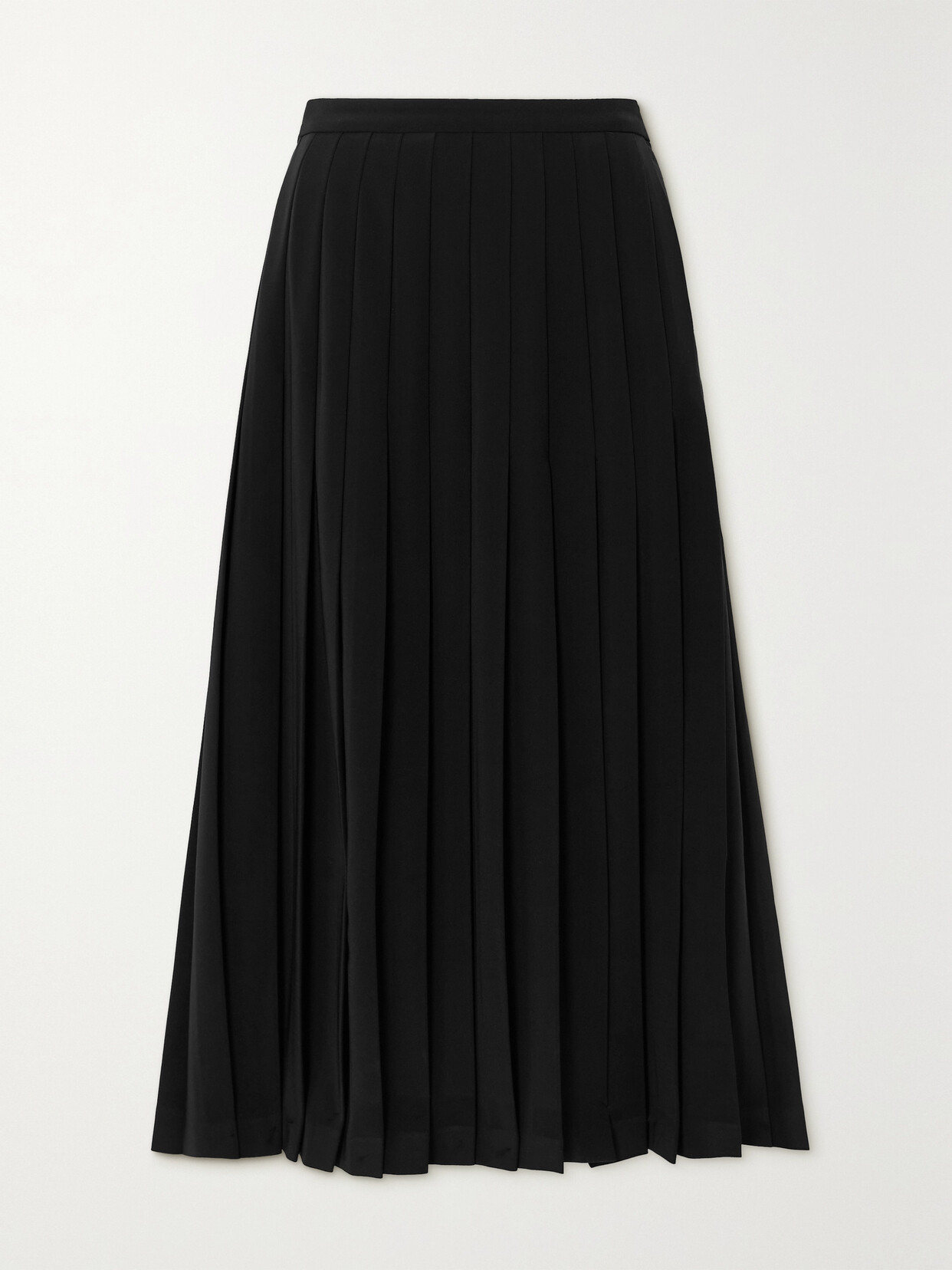 Saloni - Kilt Pleated Stretch-crepe Midi Skirt - Black