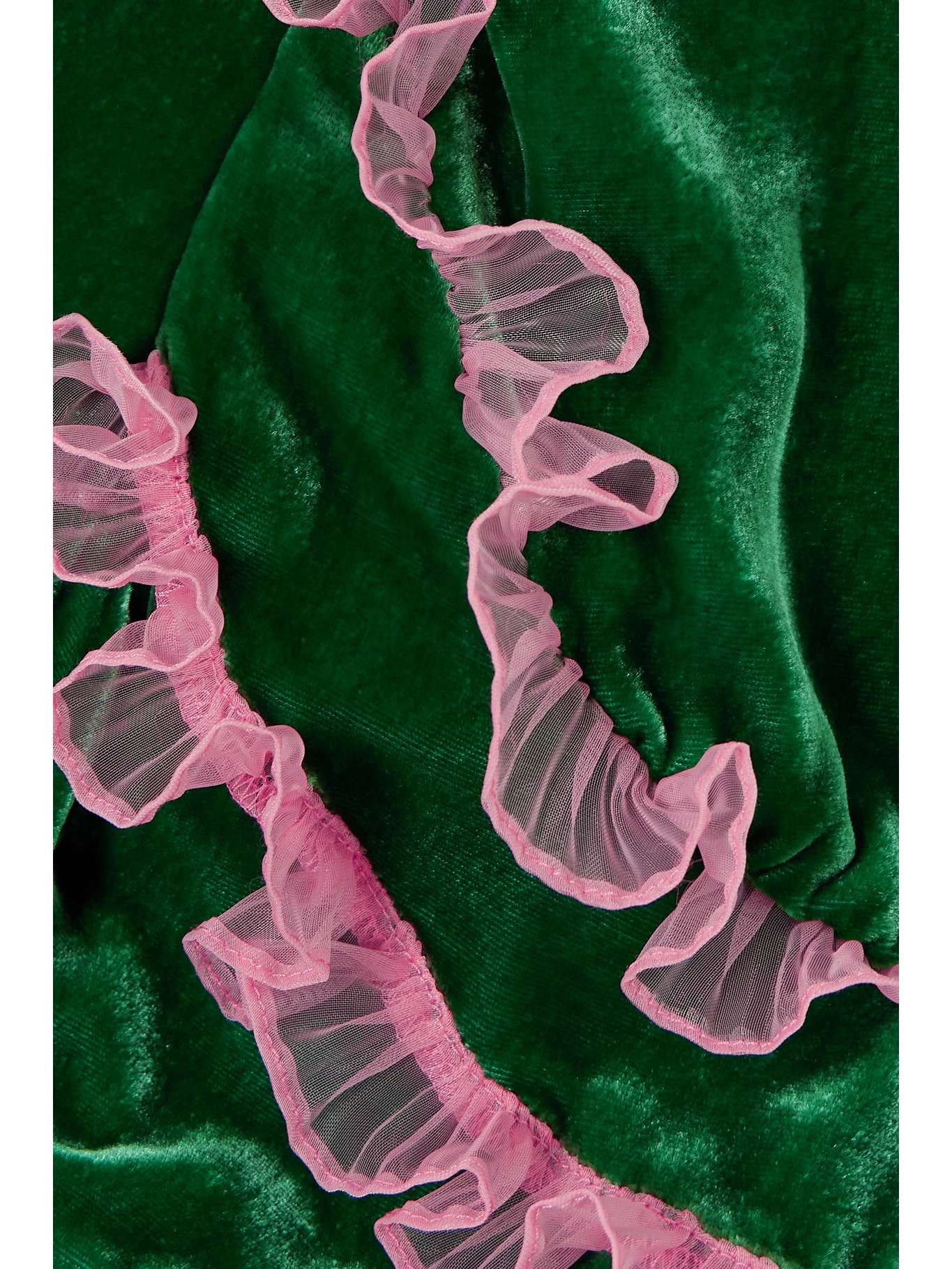 SALONI Anais ruffled tulle-trimmed velvet midi dress | NET-A-PORTER