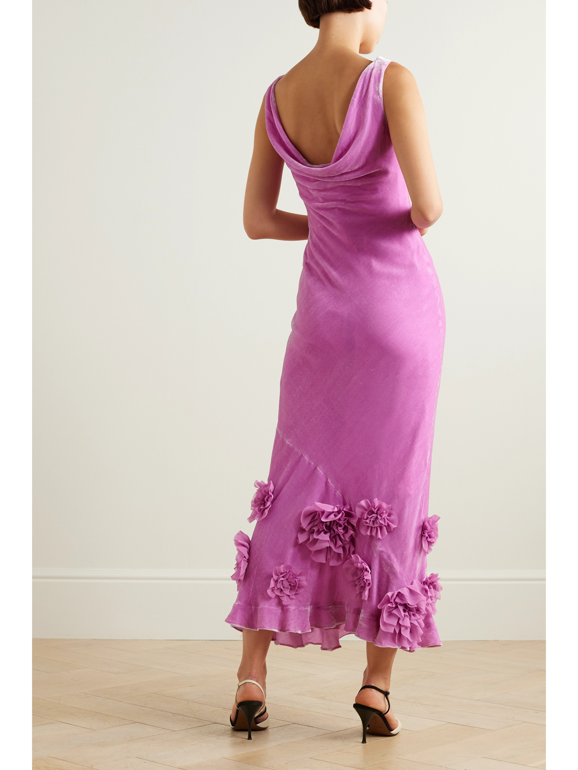 Saloni Asher draped appliquéd velvet midi dress thumbnail
