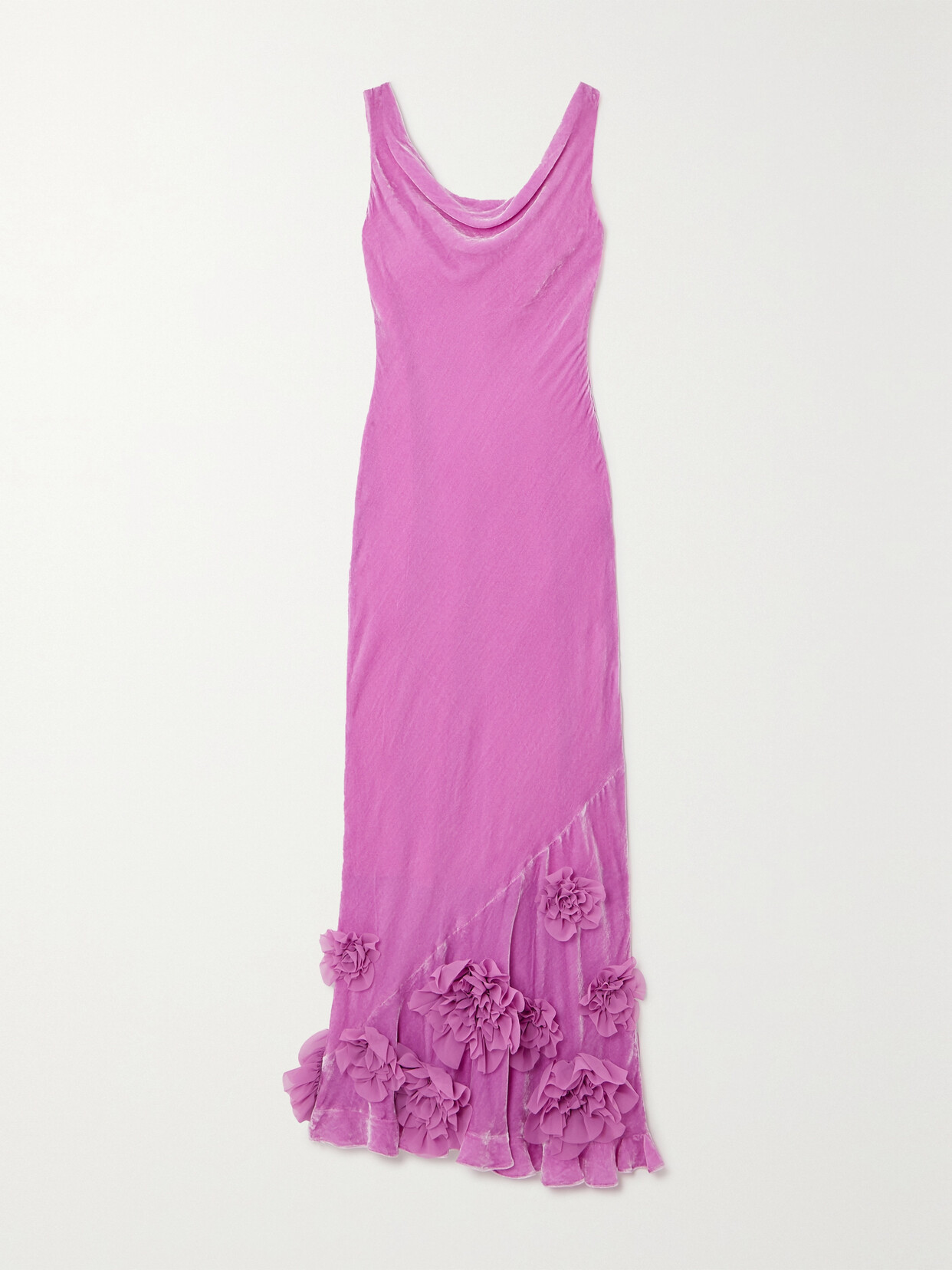 Saloni - Asher Draped Appliquéd Velvet Midi Dress - Pink