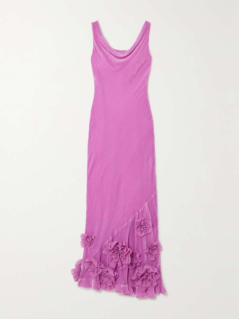 Saloni Asher Draped Appliquéd Velvet Midi Dress