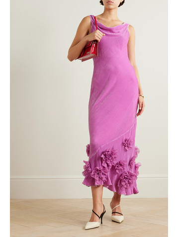 Saloni Asher draped appliquéd velvet midi dress