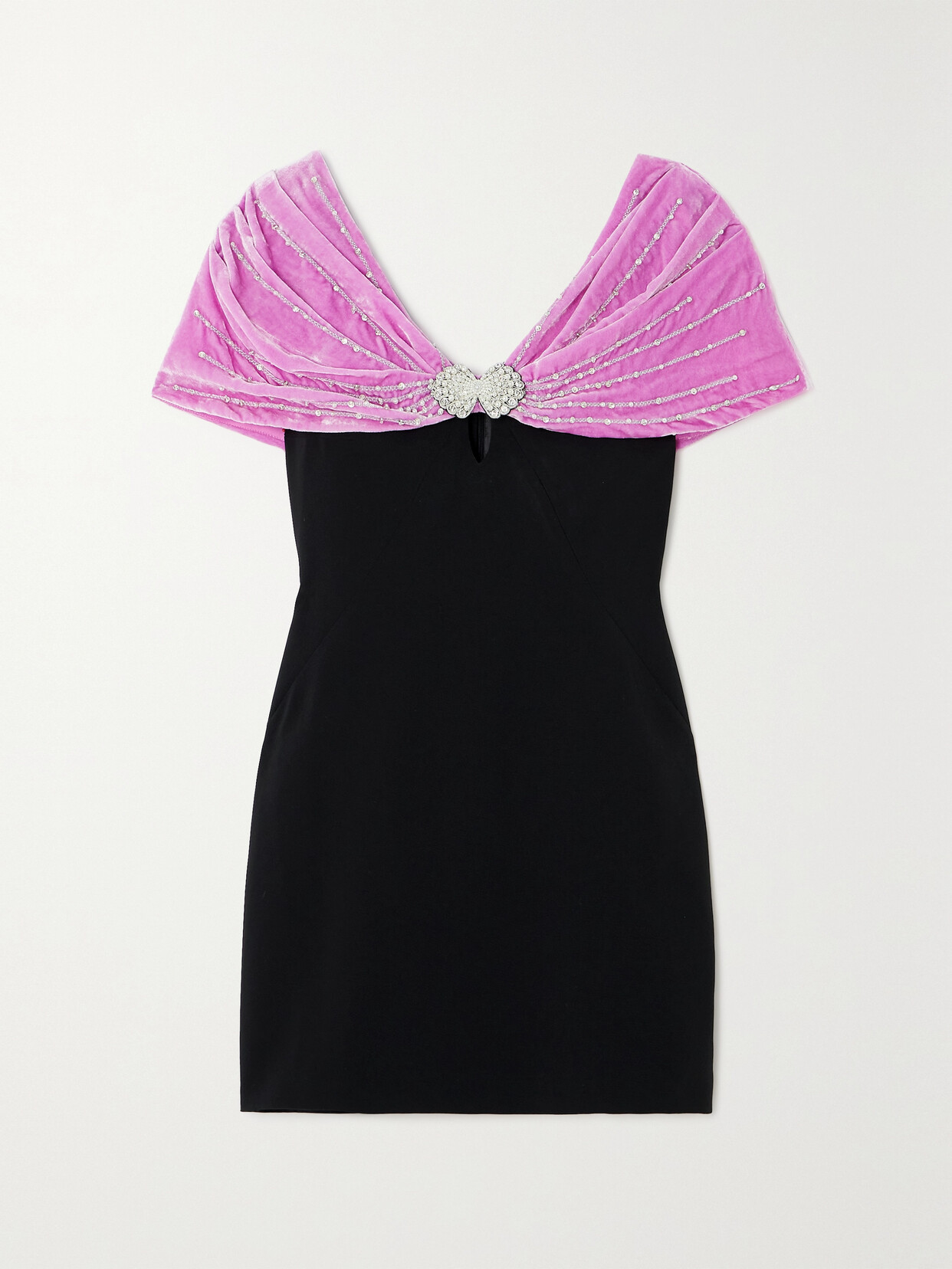 Saloni - Kaila Embellished Velvet-trimmed Crepe Mini Dress - Black