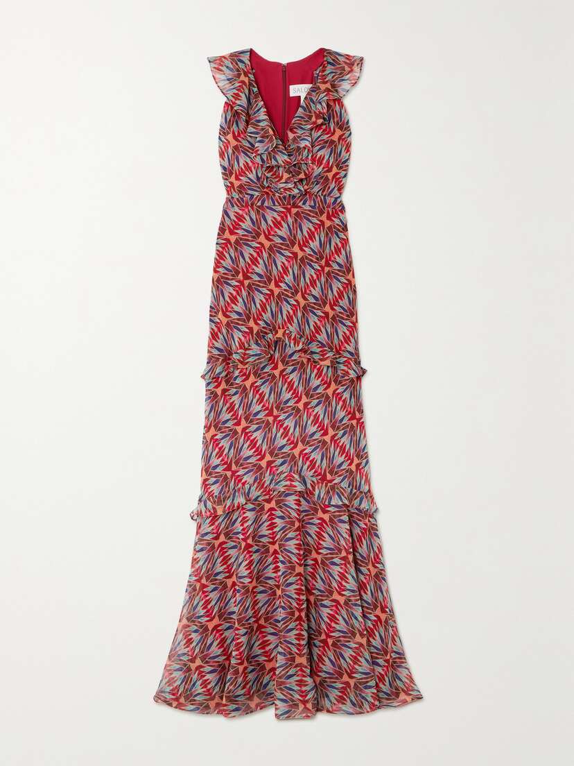 Saloni Rita Ruffled Printed Silk-crepe Maxi Dress