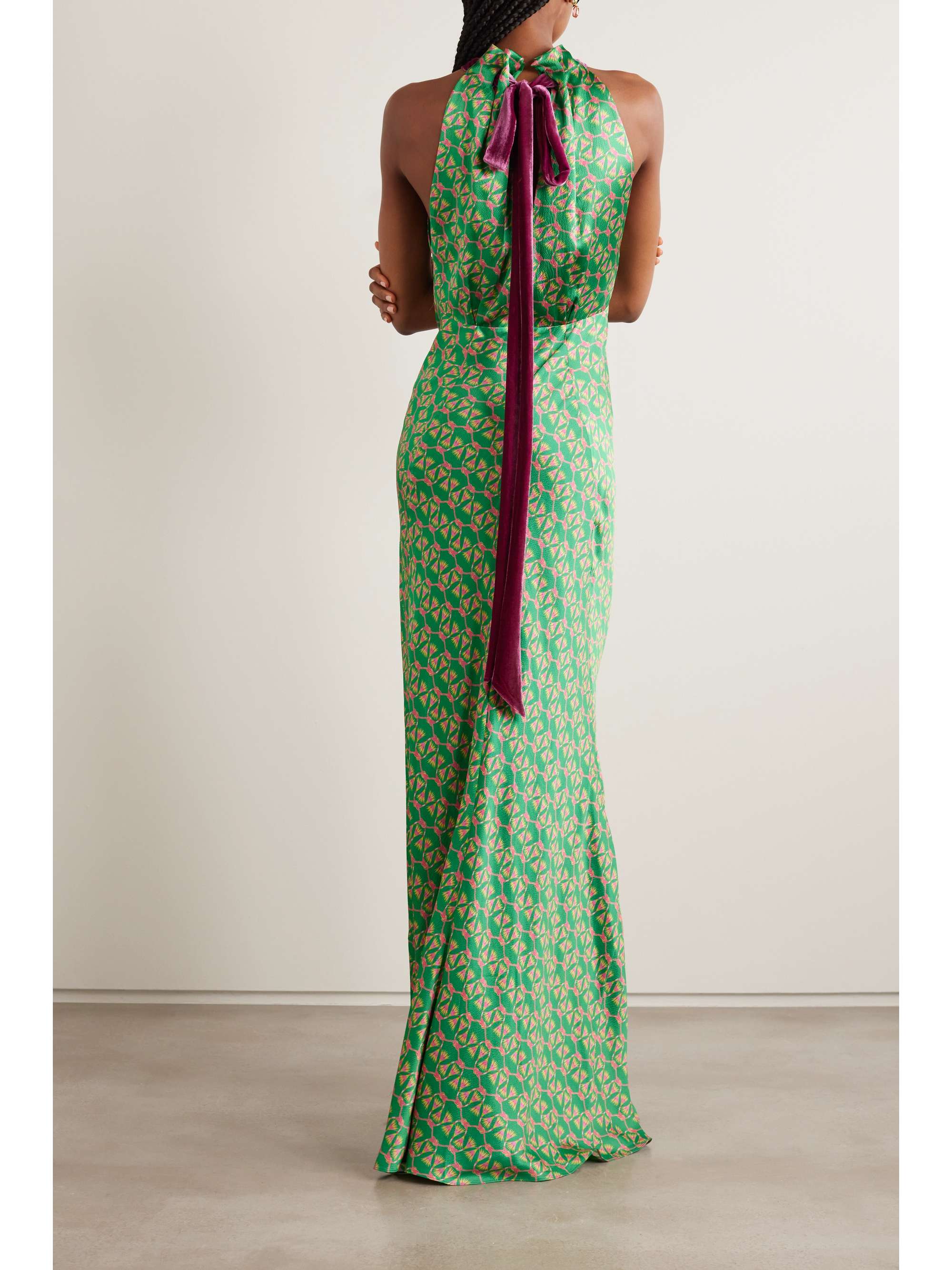 SALONI Michelle open-back floral-print satin-jacquard maxi dress