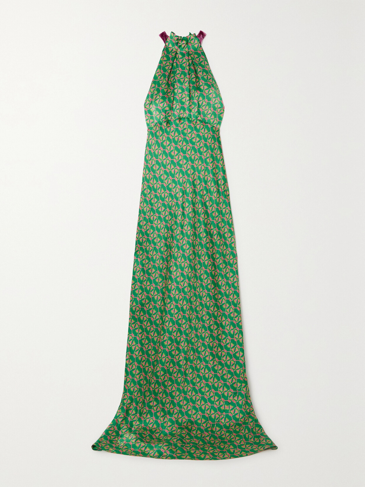 Saloni - Michelle Velvet-trimmed Floral-print Hammered Silk-satin Maxi Dress - Green
