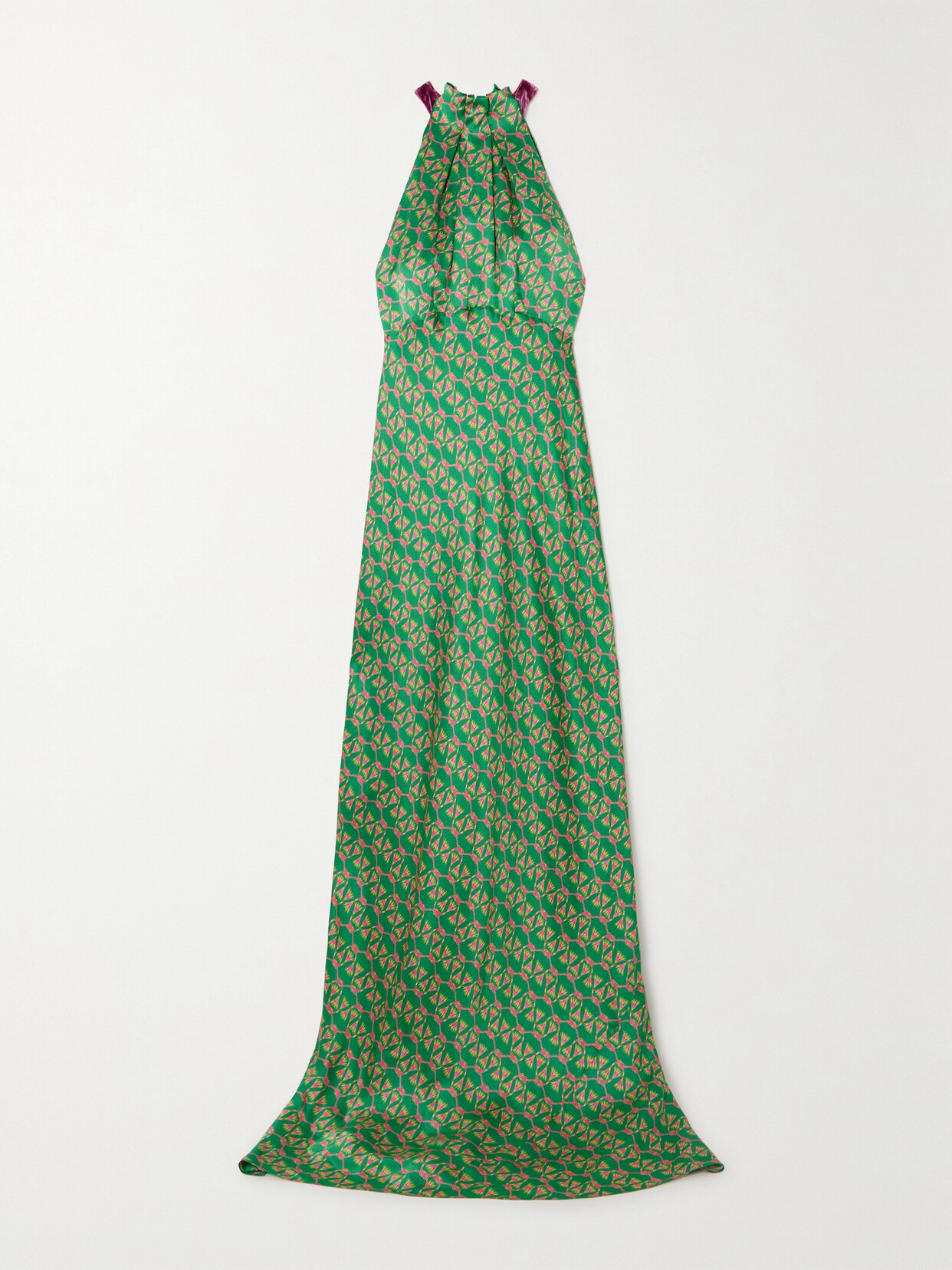 Saloni Michelle Velvet-trimmed Floral-print Hammered Silk-satin Maxi Dress In Green