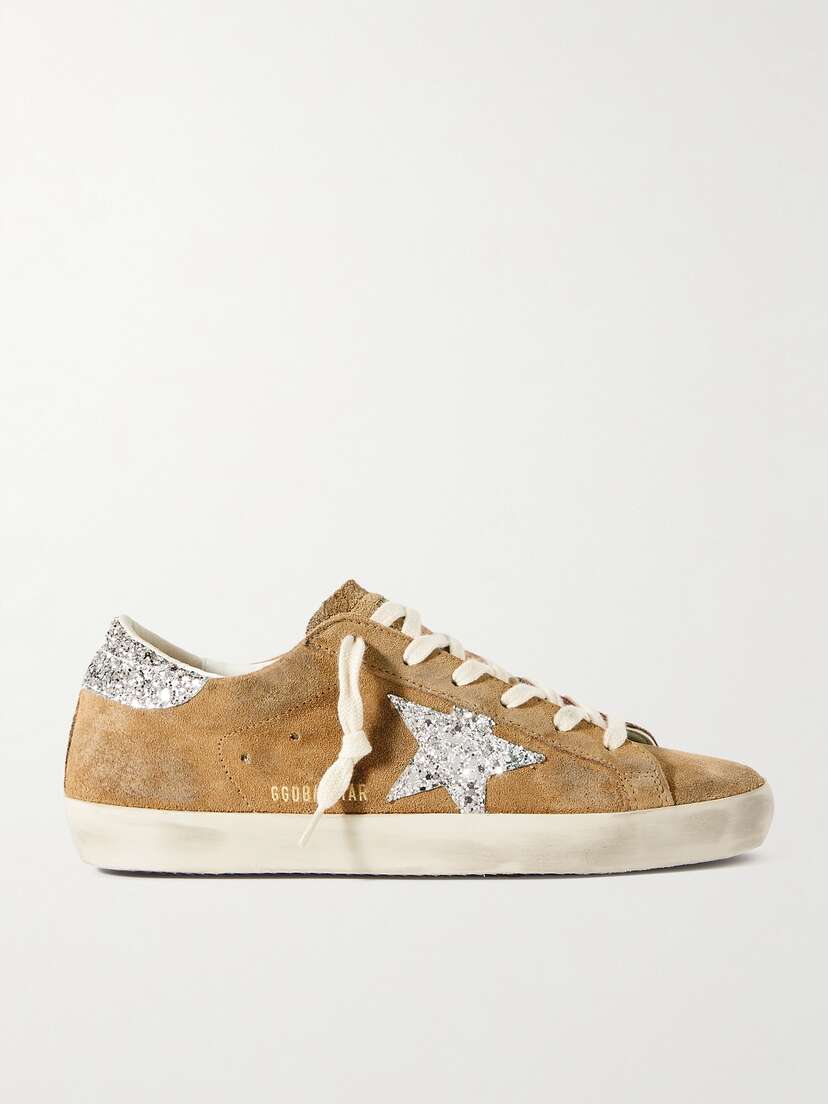 Golden Goose Super-star Distressed Glittered Leather-trimmed Suede Sneakers