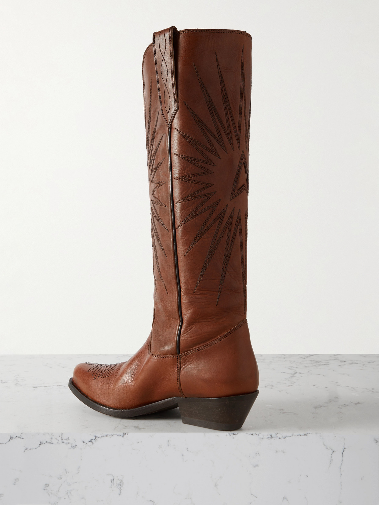 Shop Golden Goose Wish Star Embroidered Leather Cowboy Boots In Brown