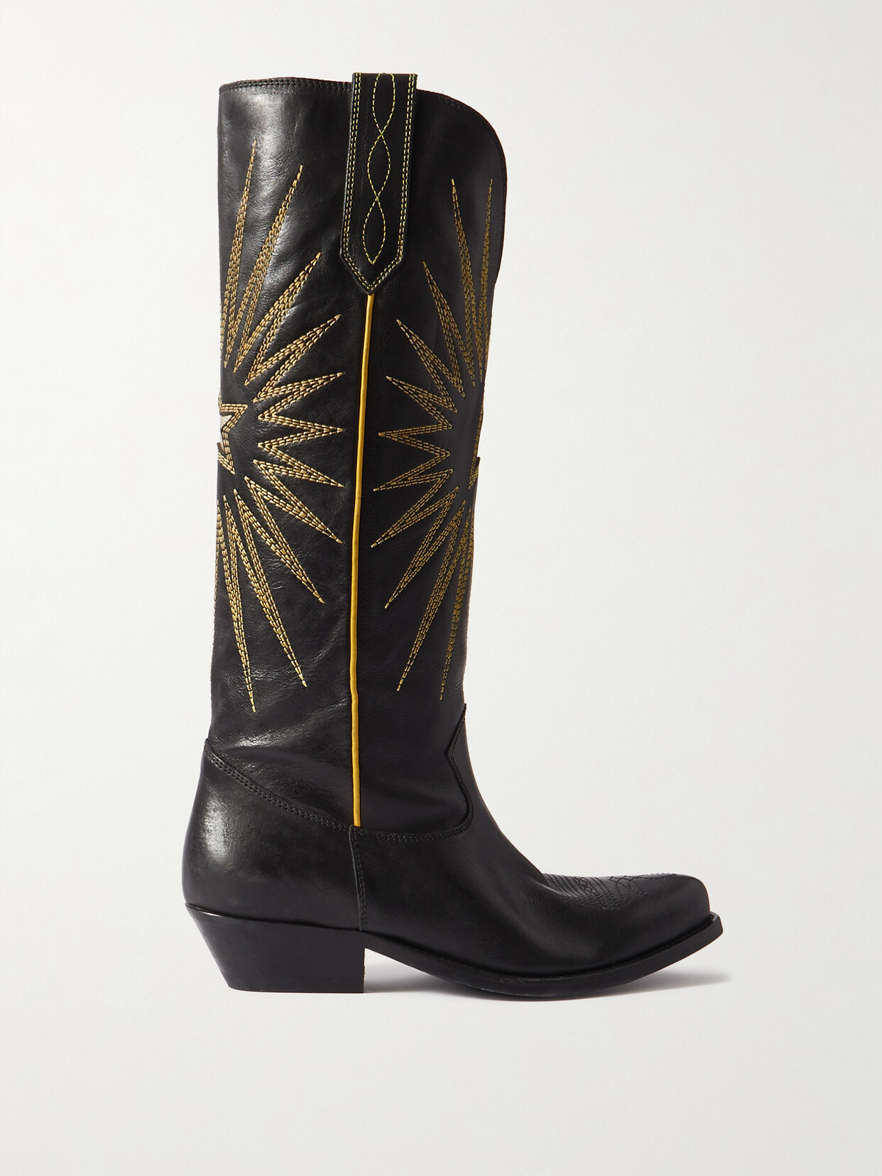 Golden Goose Wish Star Embroidered Distressed Leather Cowboy Boots In Black