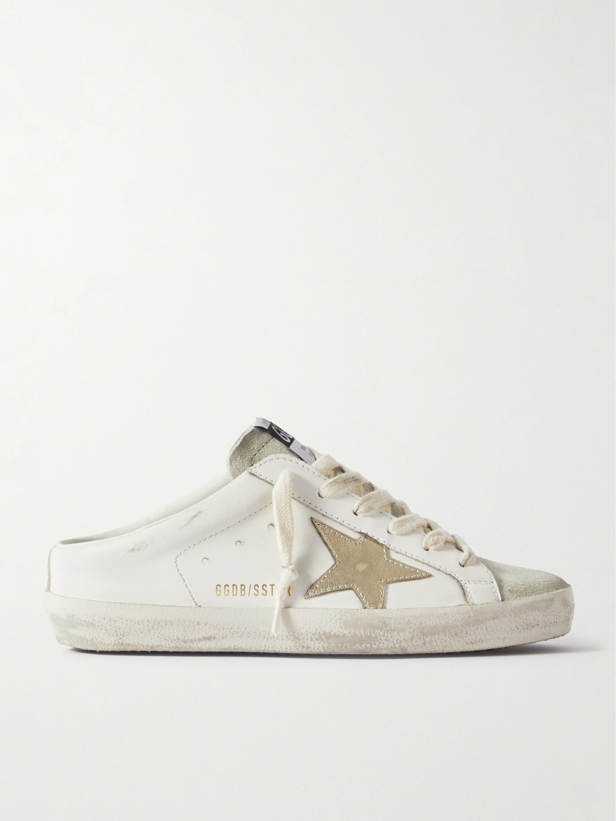 Golden Goose Super-star Sabot Distressed Suede-trimmed Leather Slip-on Sneakers In White