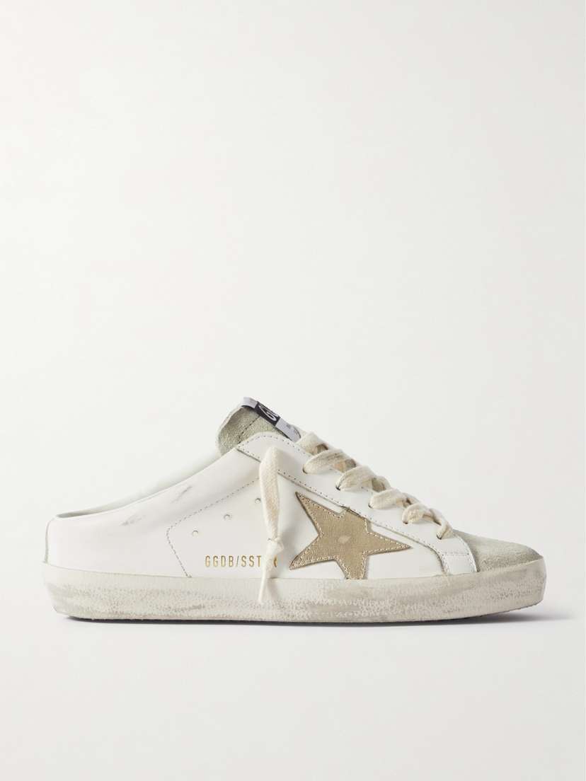 Golden Goose Super-star Sabot Distressed Suede-trimmed Leather Slip-on Sneakers