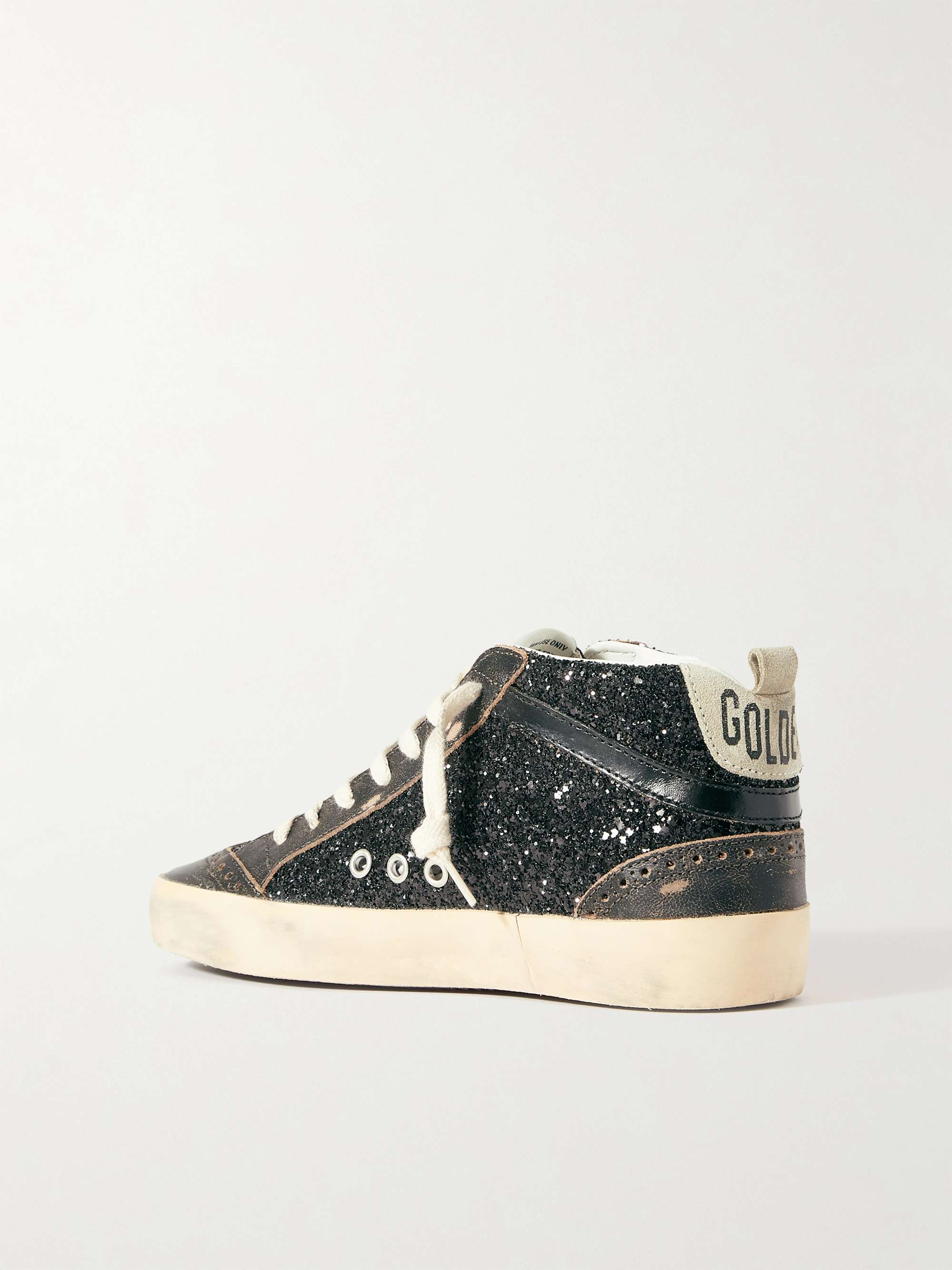 GOLDEN GOOSE Mid Star embellished distressed leopard-print calf hair, leather and suede sneakers
