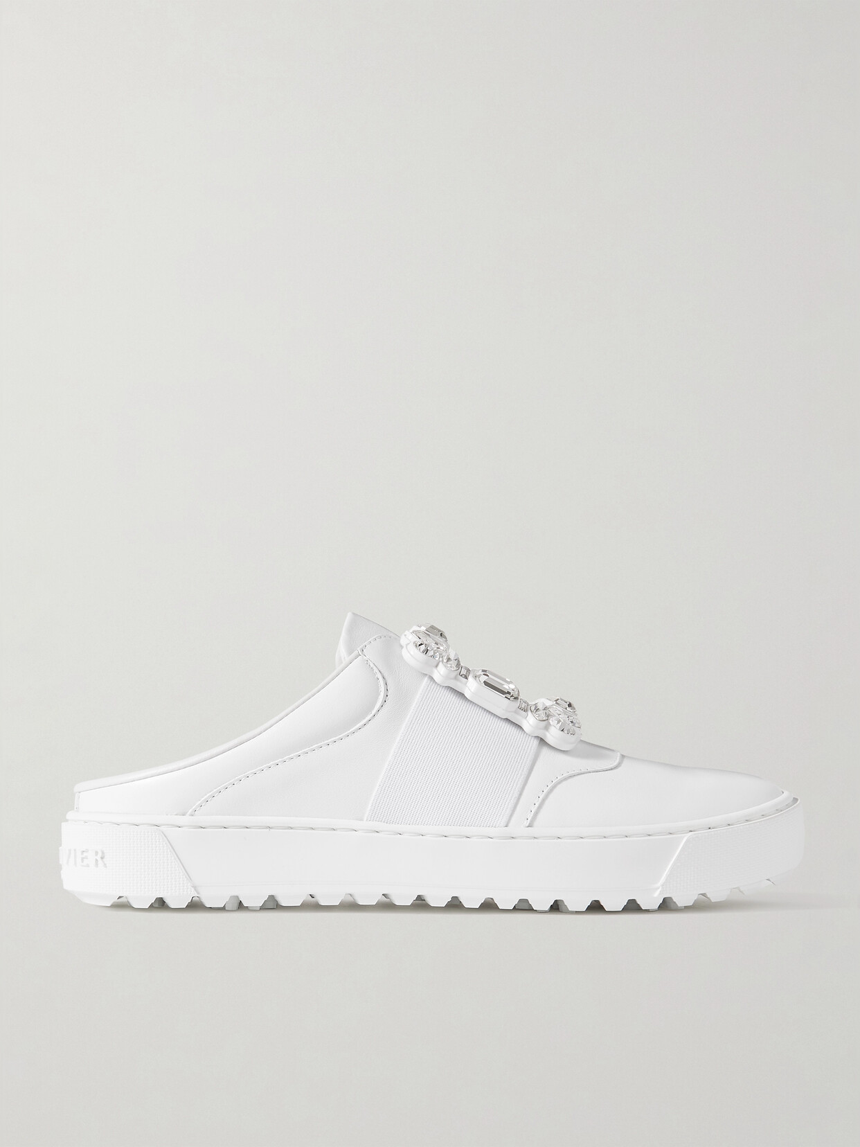 Roger Vivier Very Vivier Strass Crystal-embellished Leather Slip-on Sneakers In White