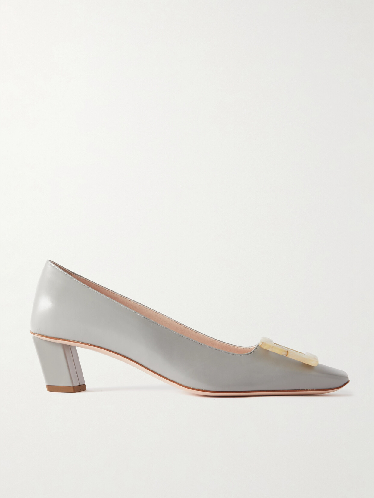 Shop Roger Vivier Belle Vivier Buckled Leather Pumps In Gray