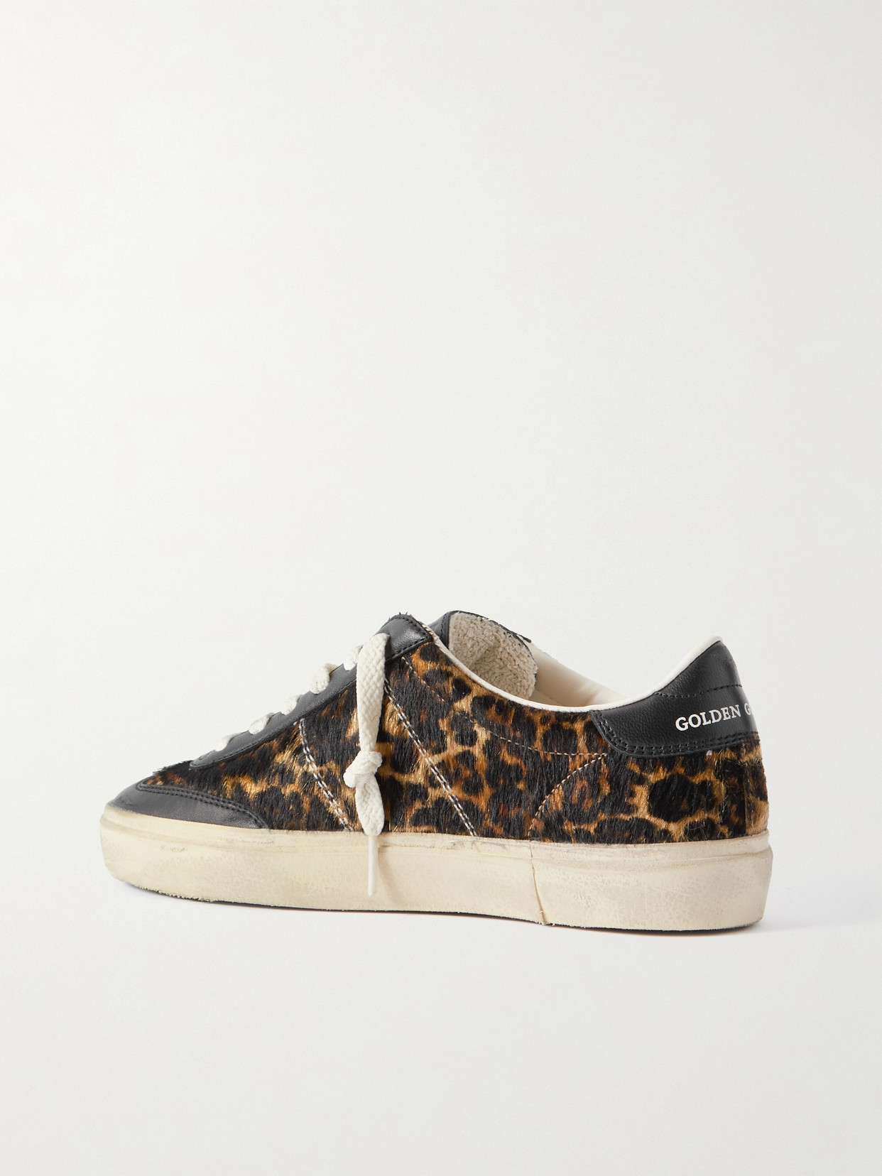 Shop Golden Goose Soul-star Distressed Leather-trimmed Leopard-print Calf Hair Sneakers In Animal Print