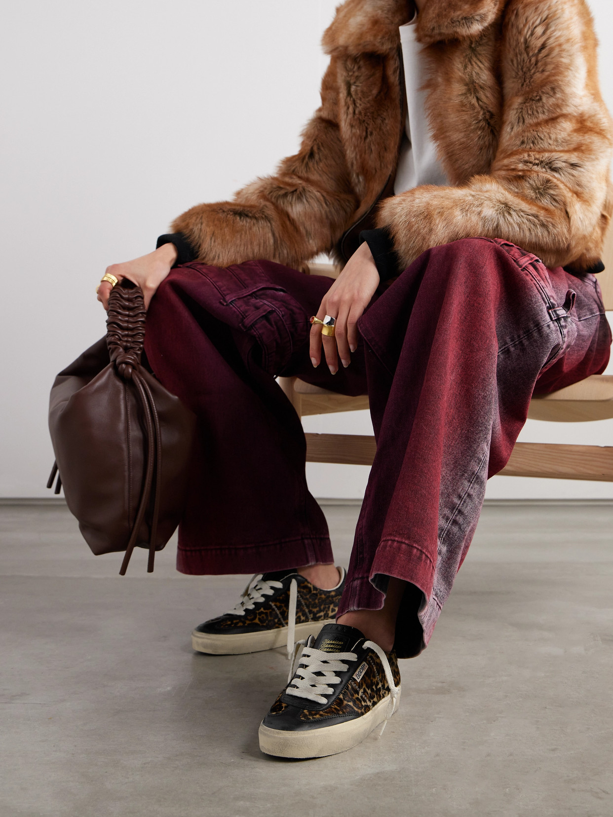 Golden Goose Soul-star Distressed Leather-trimmed Leopard-print Calf Hair Sneakers In Animal Print