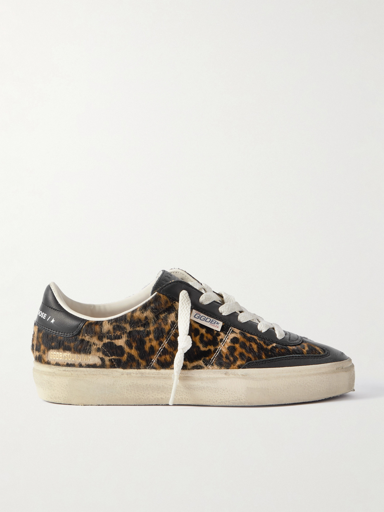 Golden Goose Soul-star Distressed Leather-trimmed Leopard-print Calf Hair Sneakers In Animal Print