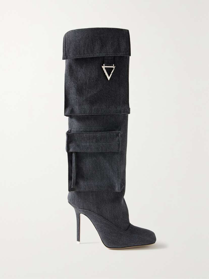 The Attico Sienna Embellished Denim Knee Boots