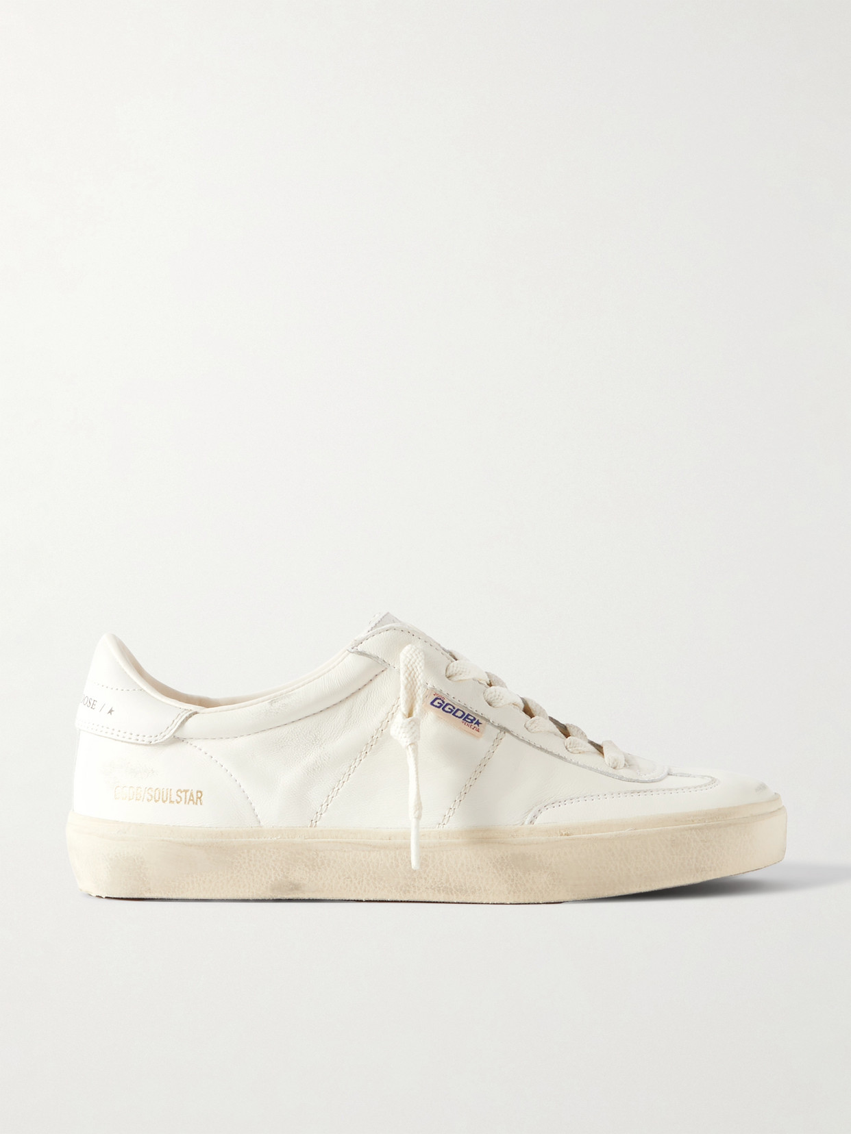 Shop Golden Goose Soul-star Logo-print Distressed Leather Sneakers In White