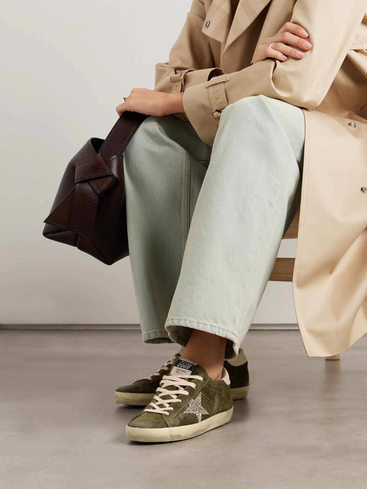 Golden Goose Super-star Leather-trimmed Glittered Distressed Suede Sneakers In Green