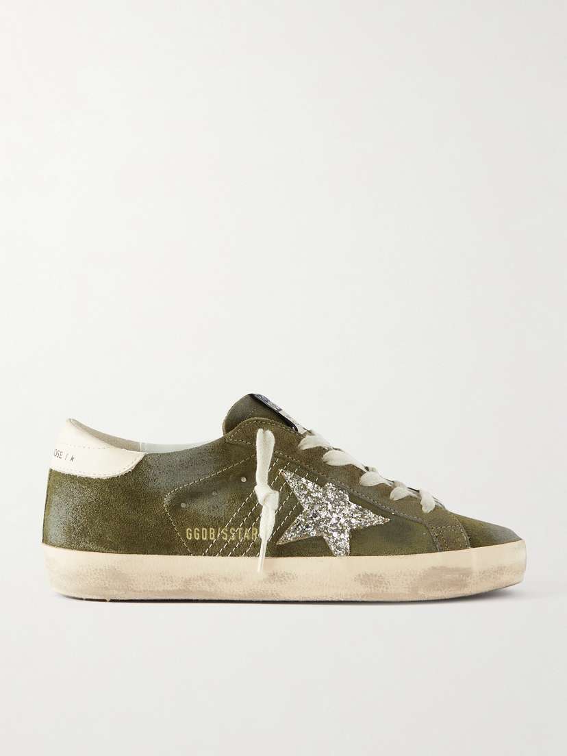 Golden Goose Super-star Leather-trimmed Glittered Distressed Suede Sneakers