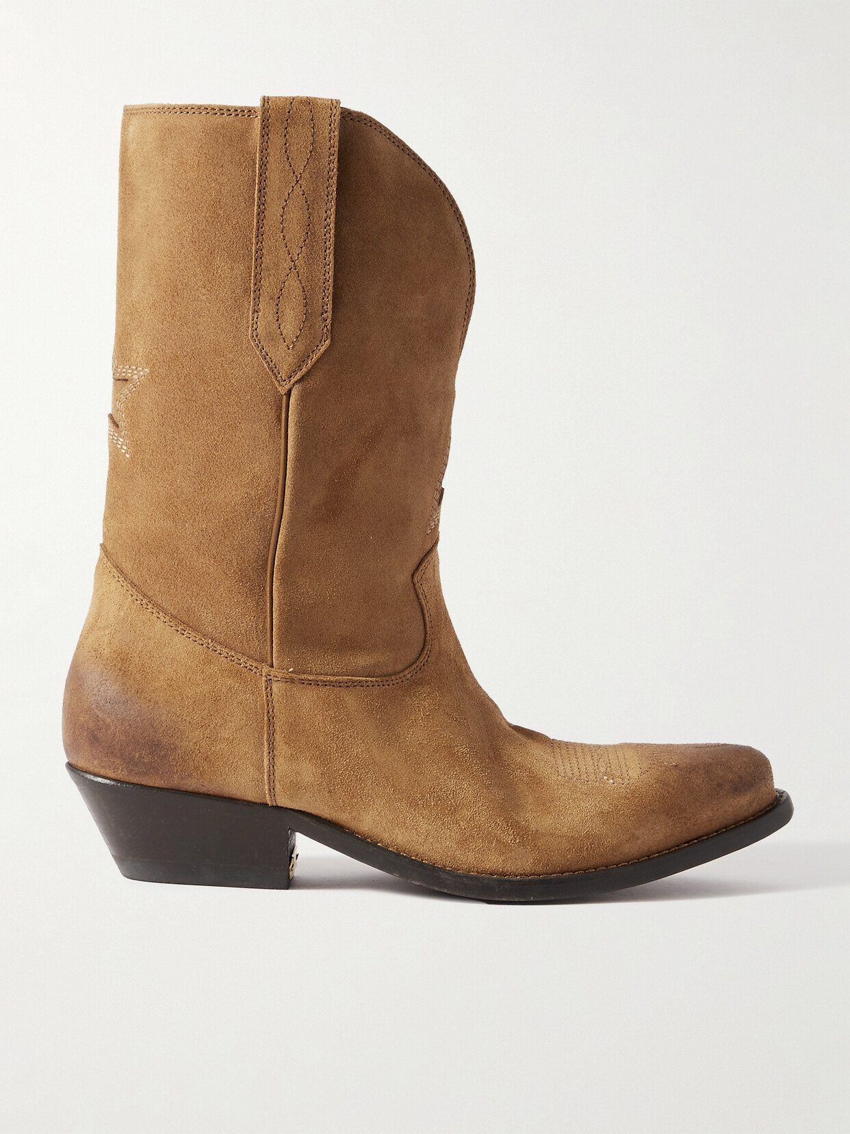Shop Golden Goose Low Wish Star Suede Cowboy Boots In Brown
