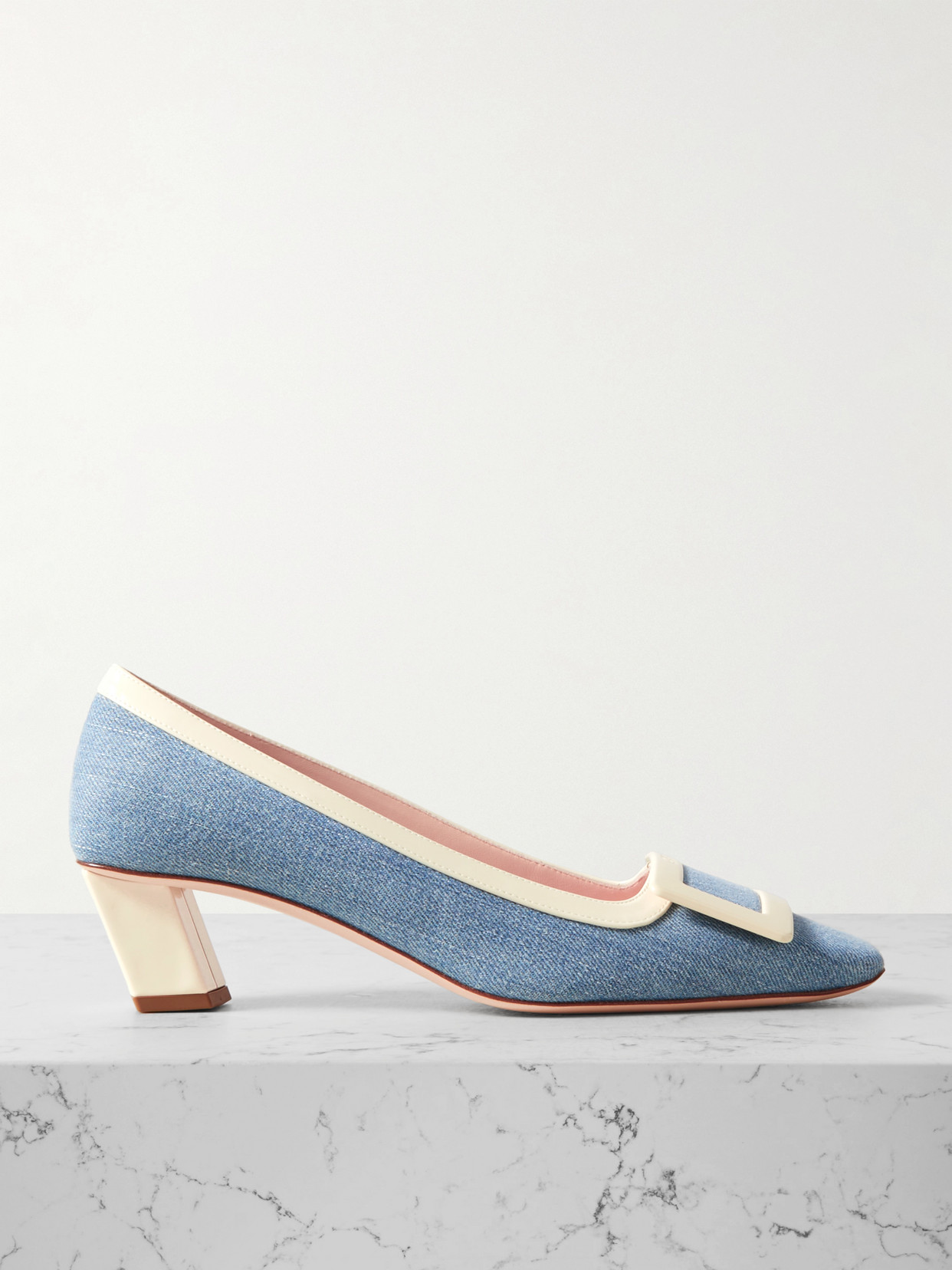 Shop Roger Vivier Belle Vivier Denim And Patent-leather Pumps In Blue