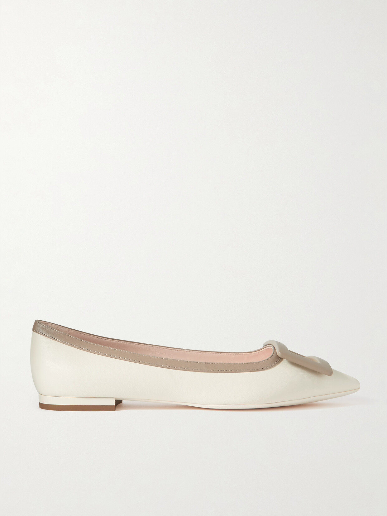 Roger Vivier Gommettine Two-tone Leather Point-toe Ballet Flats In White