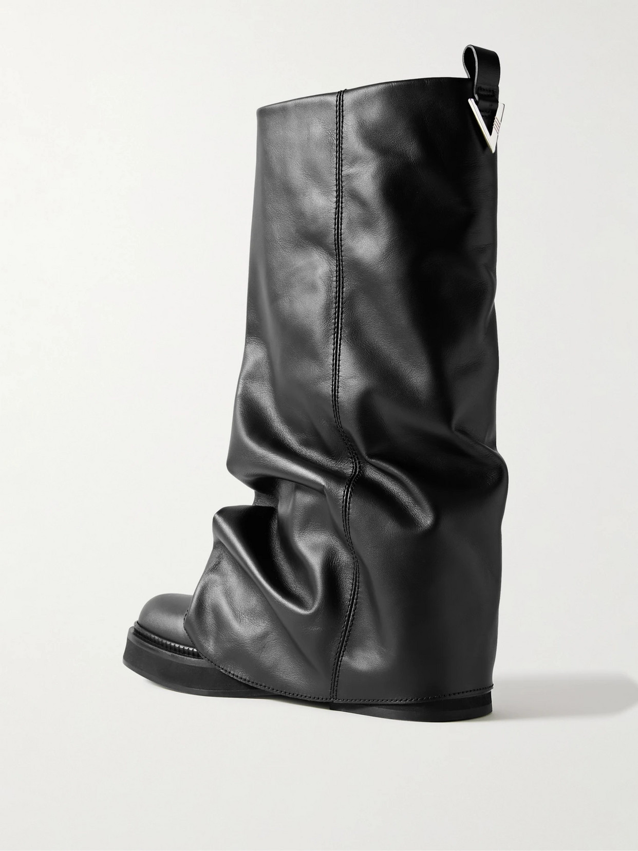 Shop Attico Robin Layered Leather Knee Boots In Black