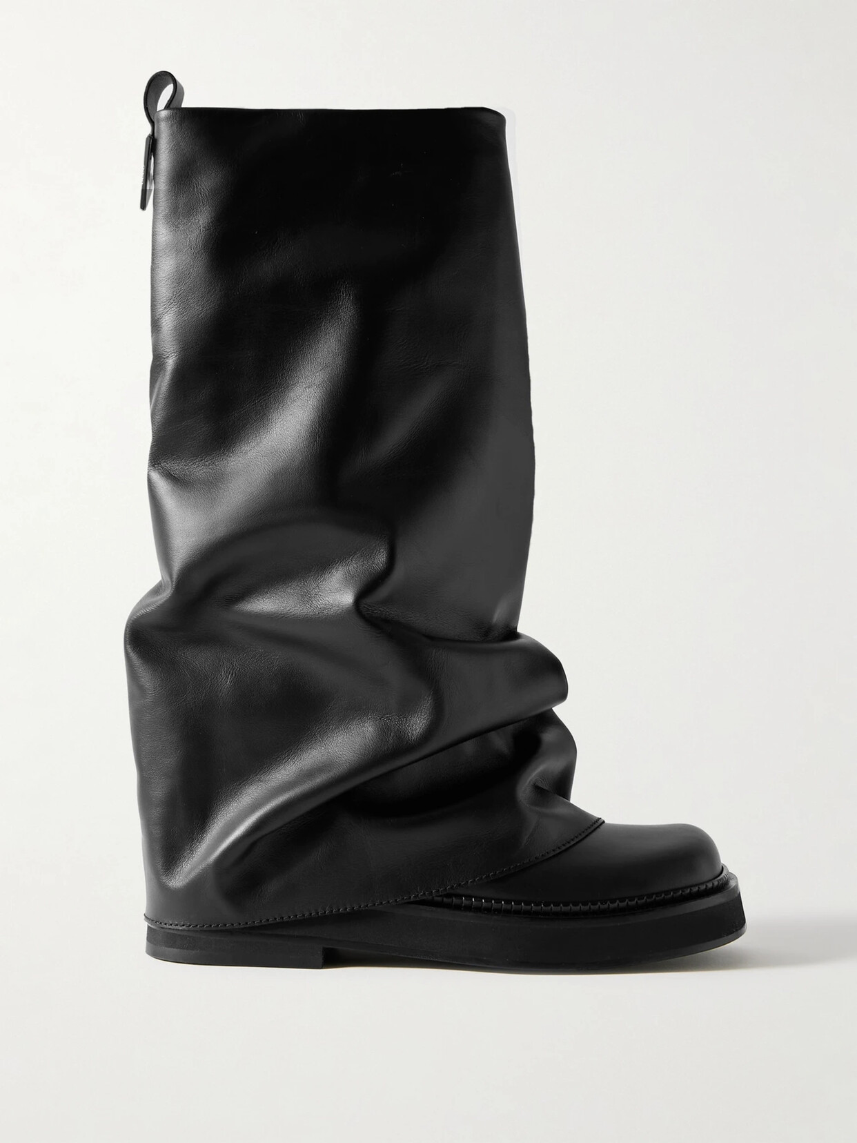 Attico Robin Layered Leather Knee Boots In Black