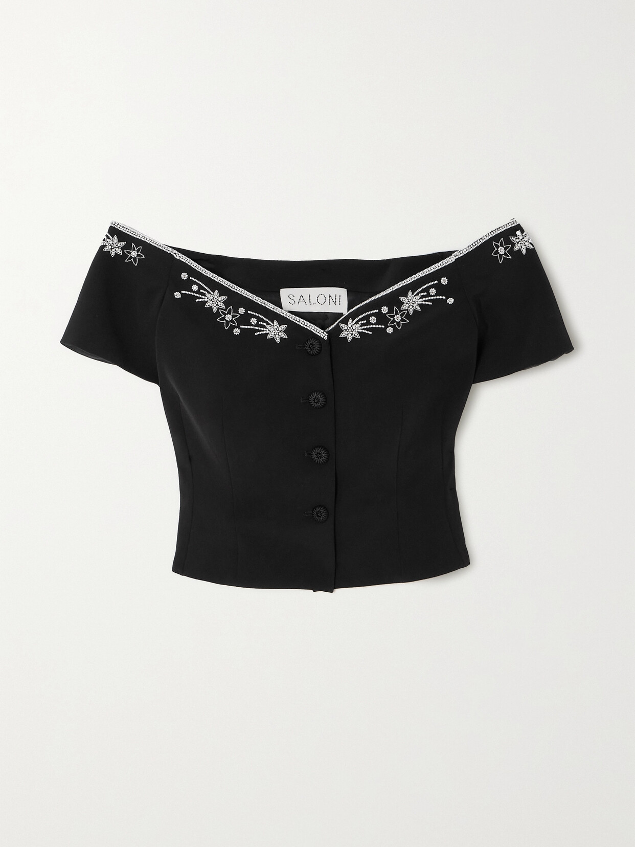 Saloni Clementine-b Off-the-shoulder Embellished Crepe Top In Black