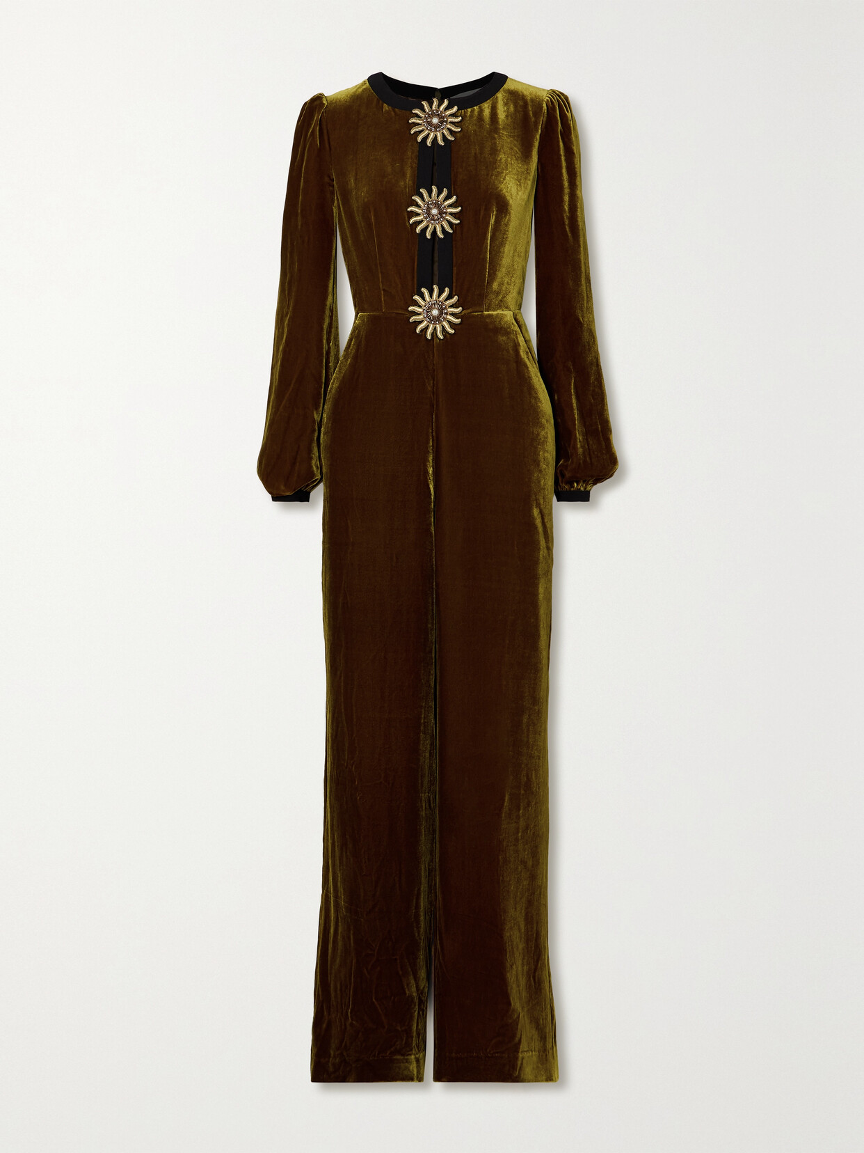 Saloni - Camille Cutout Embellished Velvet Jumpsuit - Gold