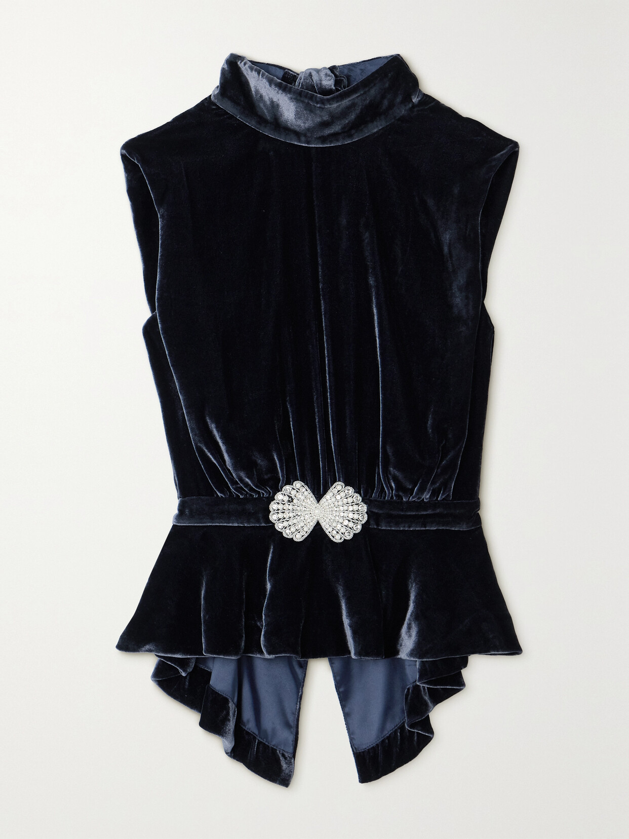 Saloni Fleur Embellished Gathered Velvet Peplum Top In Blue