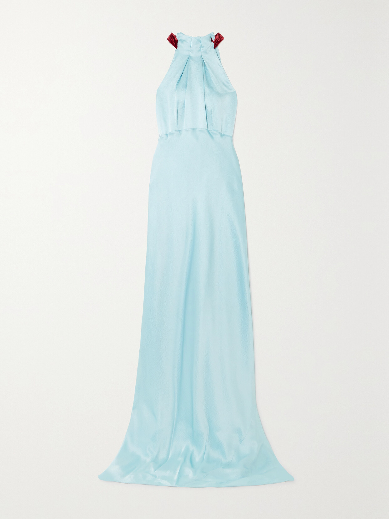 Saloni Michelle Velvet-trimmed Hammered-silk Maxi Dress In Blue