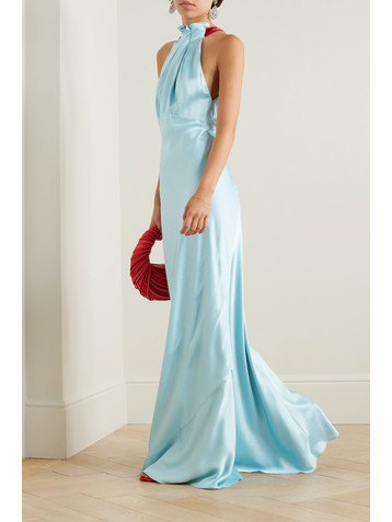 Saloni Michelle velvet-trimmed hammered-silk maxi dress