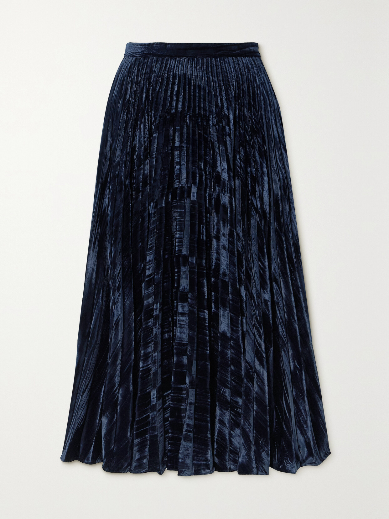 Saloni - Kim Pleated Velvet Midi Skirt - Blue