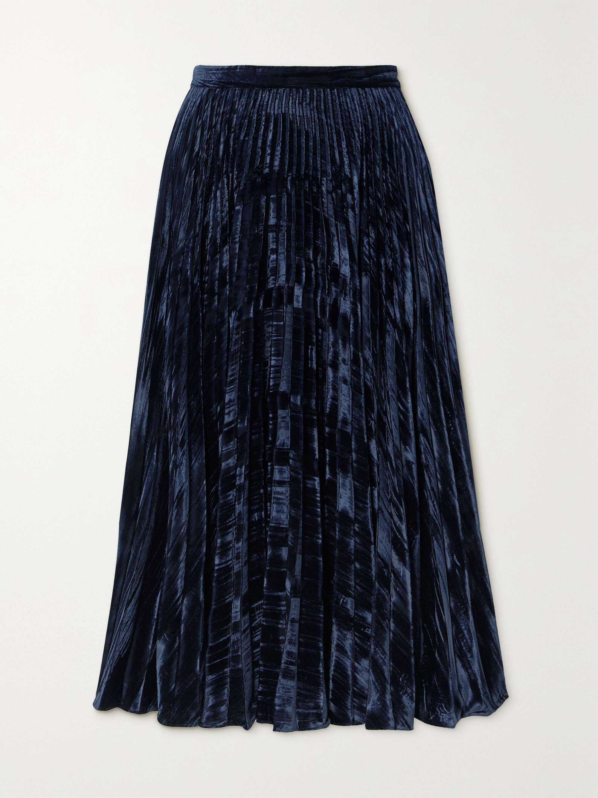 SALONI Kim pleated velvet midi skirt | NET-A-PORTER