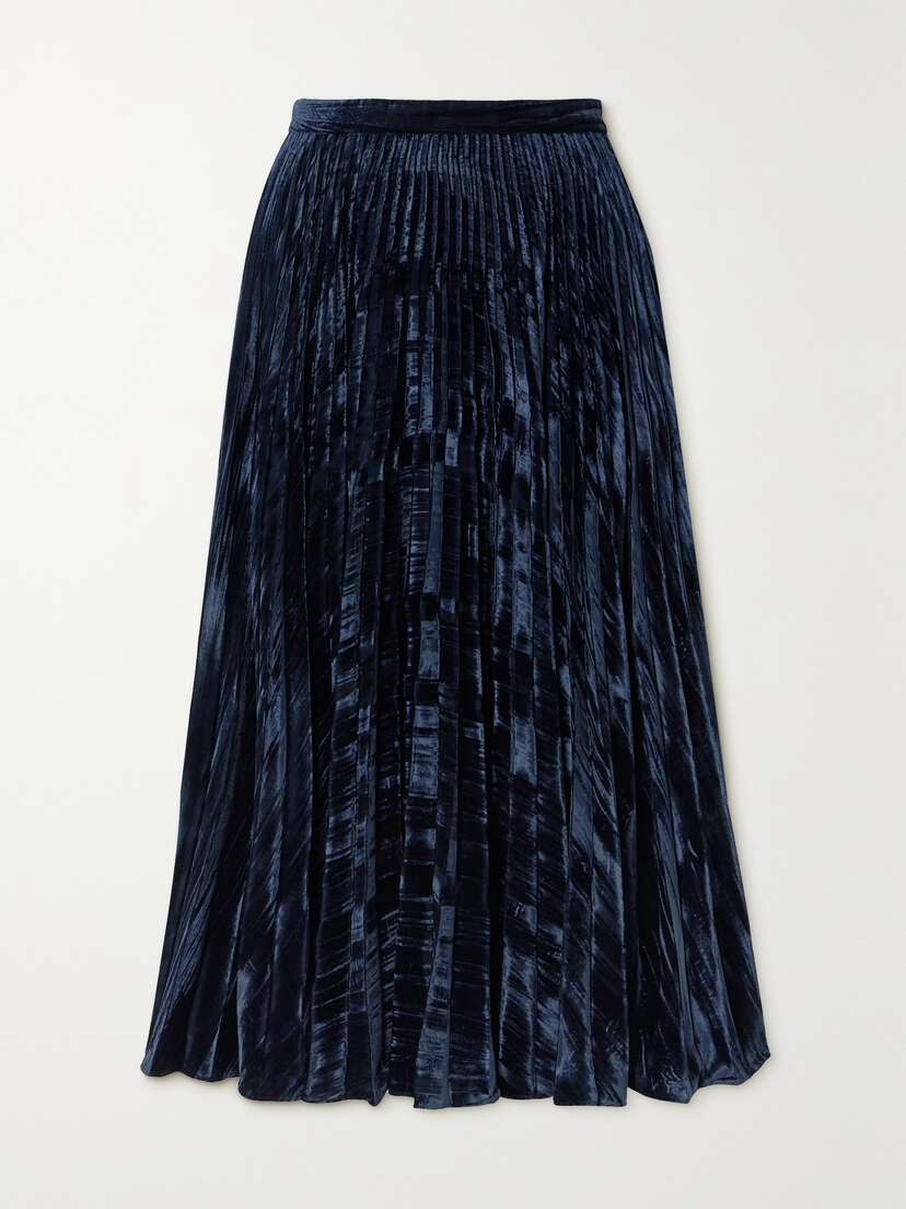 Saloni Kim Pleated Velvet Midi Skirt