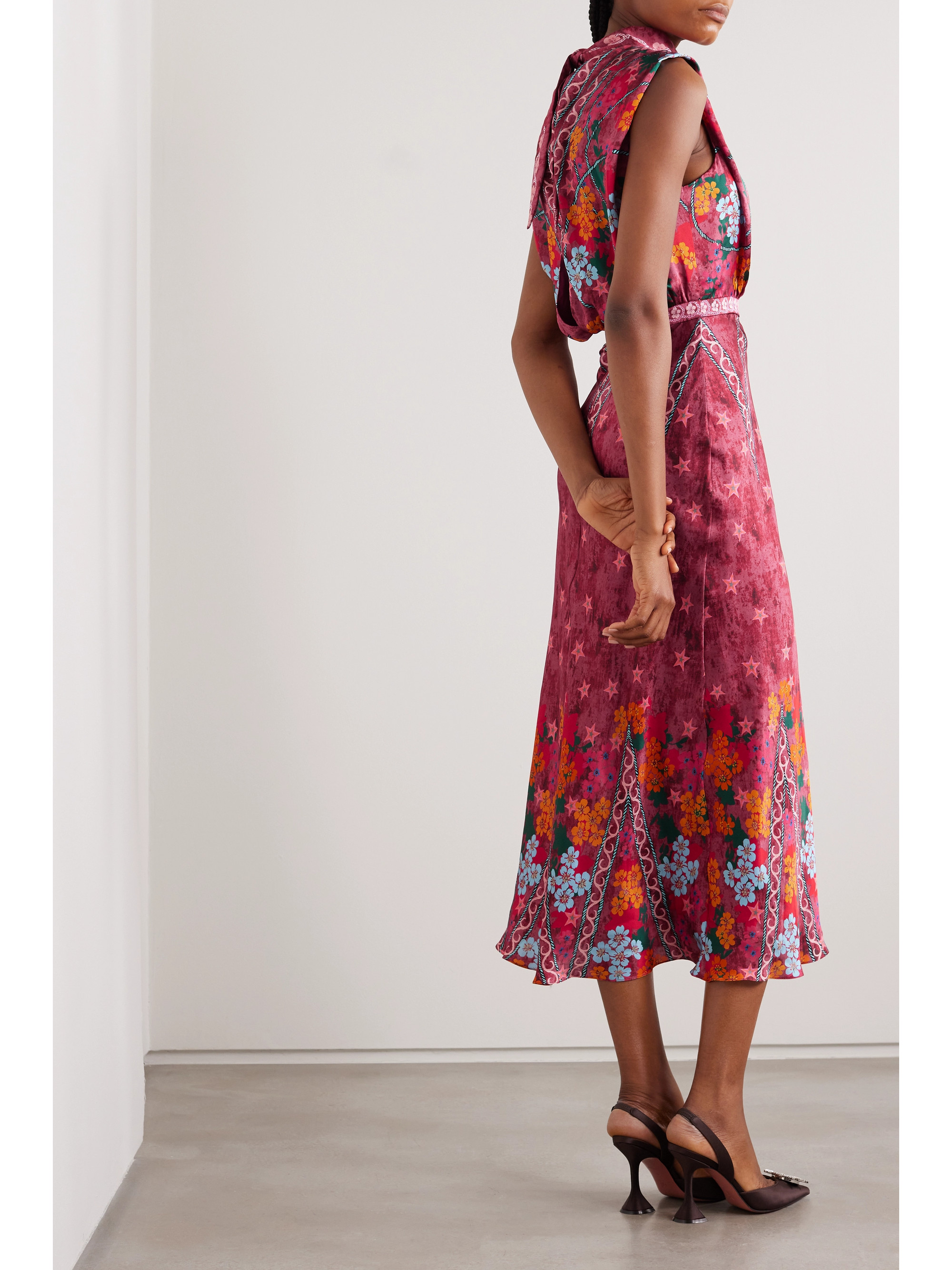 Saloni Fleur printed silk-crepe midi dress