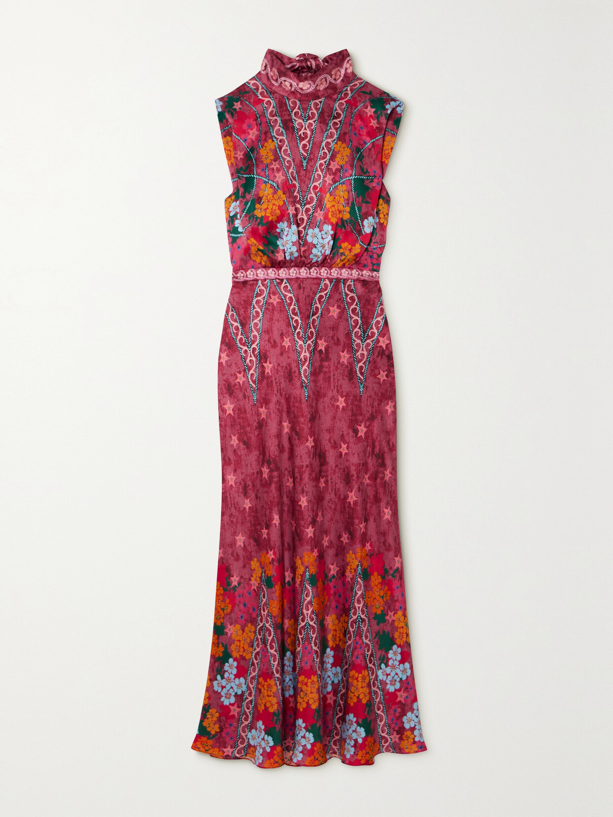 Saloni Fleur Printed Silk-crepe Midi Dress In Purple