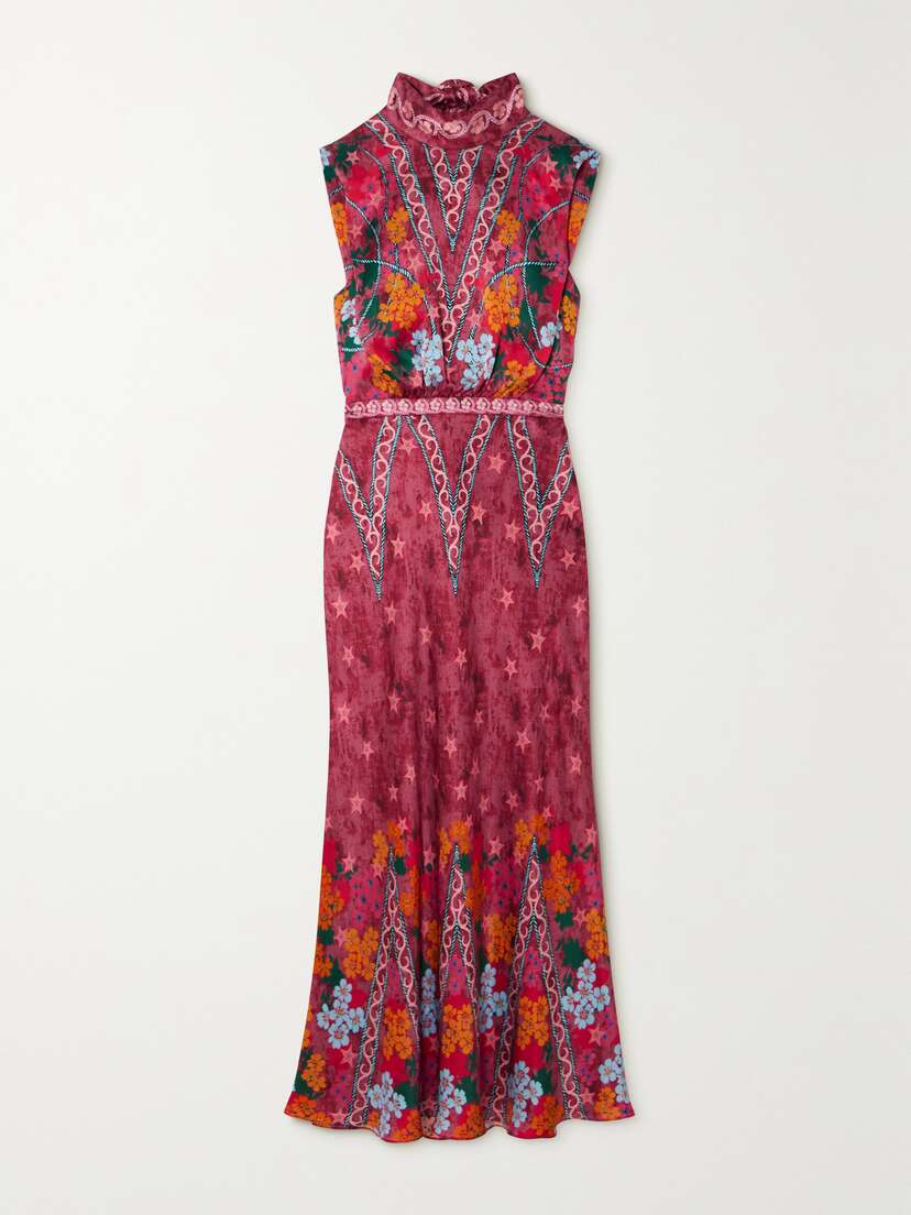 Saloni Fleur Printed Silk-crepe Midi Dress
