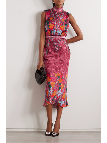Saloni Fleur printed silk-crepe midi dress