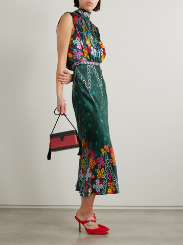 Saloni Fleur open-back printed silk-satin midi dress