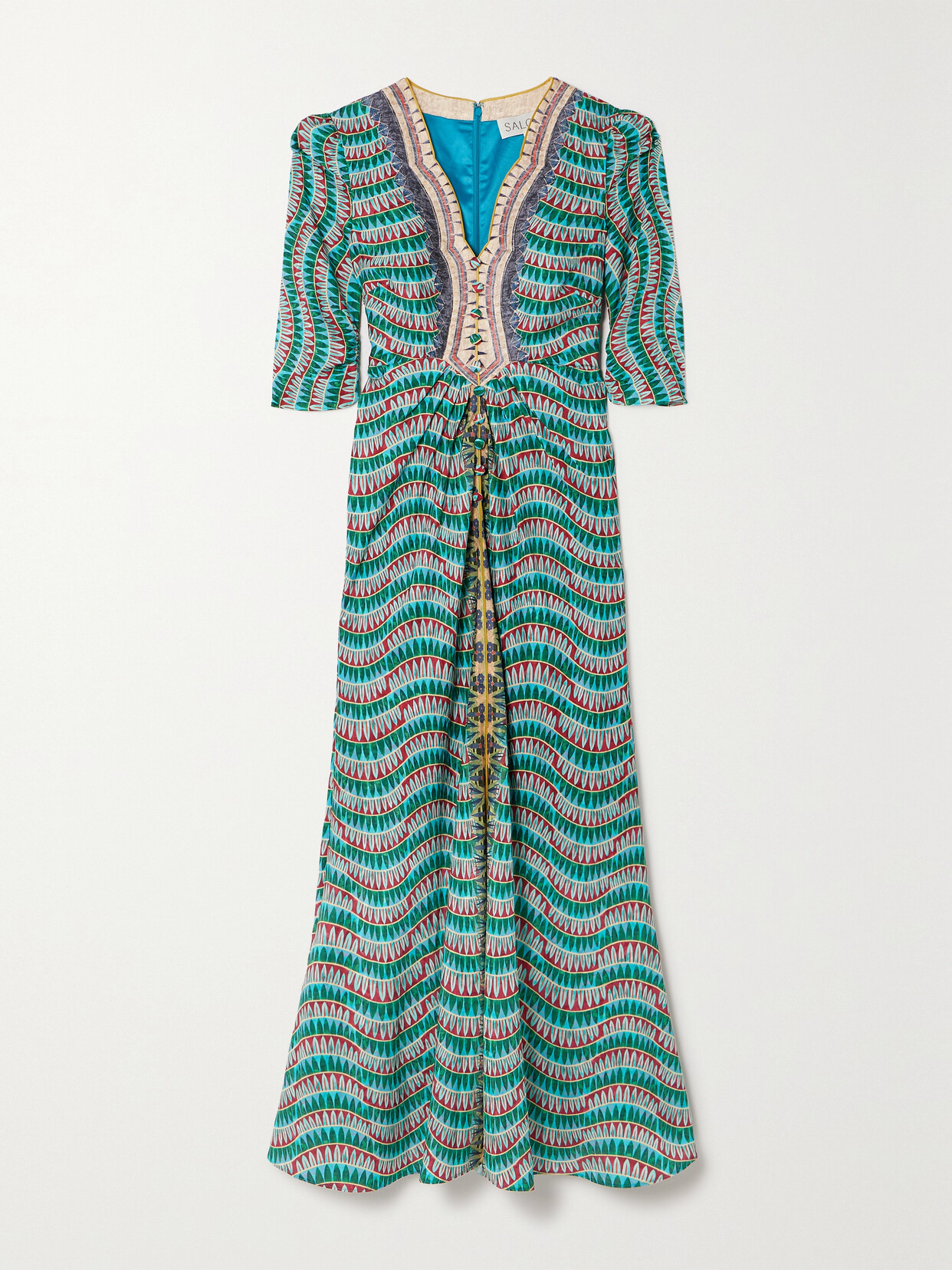 Saloni - Mitsu Gathered Printed Silk Midi Dress - Green