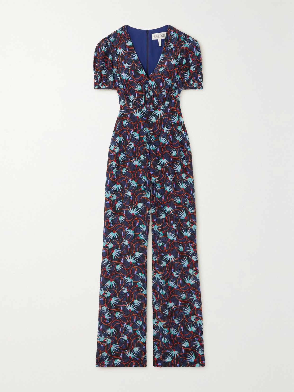 Saloni - Lea Floral-print Silk-georgette Jumpsuit - Blue